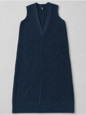COS Navy Ribbed V-Neck Knit Midi Wool Dress